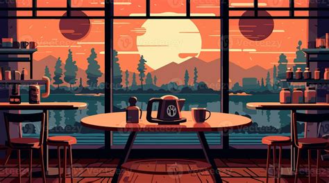 coffee shop with large windows looking out into the groove lofi world 27473713 Stock Photo at ...