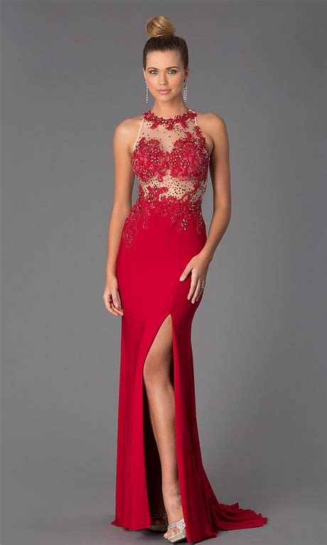 Long red lace prom dress