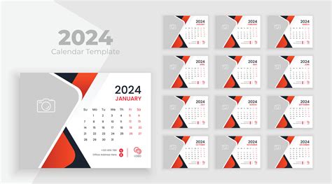 Calendar 2024 planner corporate template design set. Week starts from Sunday, business template ...