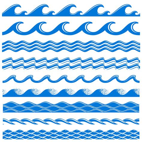 Sea water waves vector seamless borders set By Microvector | TheHungryJPEG