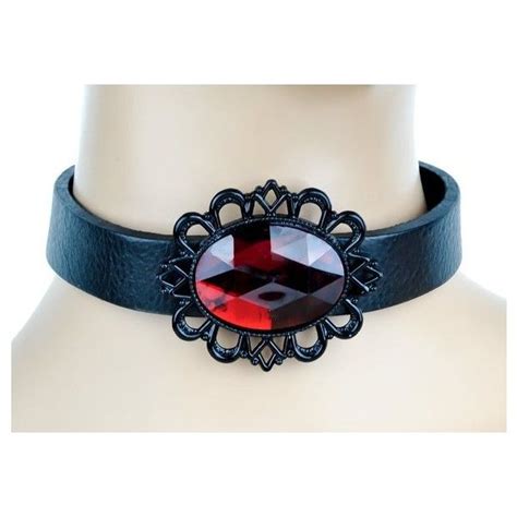 Red Stone with Black Victorian Setting Leather Choker Gothic Necklace | Black leather choker ...