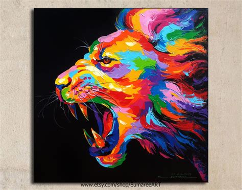 Lion painting acrylic on canvas | Animal canvas paintings, Lion painting, Colorful lion painting ...