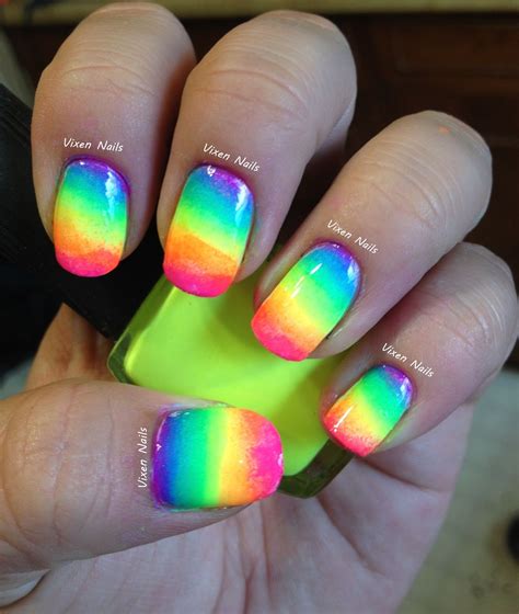 Rainbow nails | Neon nägel, Nagelkunst, French nails