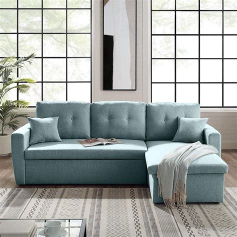 3-Seater Sofa-Bed with Storage, Tribesigns 86.6” Convertible Sectional Sofa Couch Modern Linen ...