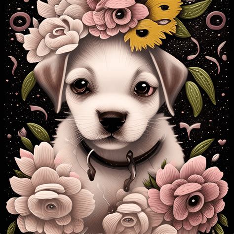 Folk Art Style Baby Puppy Dog Graphic · Creative Fabrica