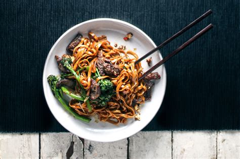 Chinese Crispy Beef & Broccoli Noodles With Kung Pao Chili Oil