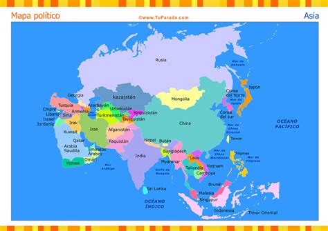 Mapa de Asia con división política, tarjetas de Mapas