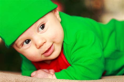 Sweet Baby Boy In Green Dress