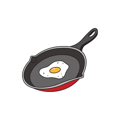 Kids drawing Cartoon Vector illustration frying pan with fried egg ...