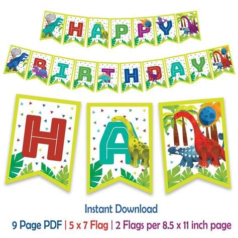 happy birthday banner with dinosaurs and giraffes on it, including the letter h