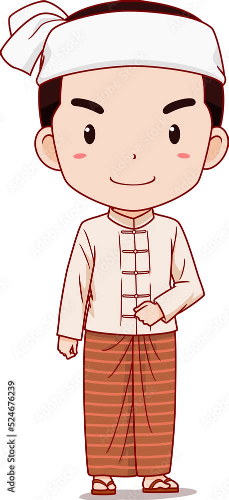 Cartoon Myanmar man in traditional costume. Stock Illustration | Adobe Stock