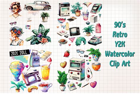 90’s Retro Y2K Watercolor Clipart Art Graphic by WaterColorArch · Creative Fabrica