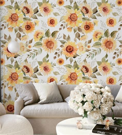 Sunflower Wallpaper Watercolor Sunflowers Floral Greenery - Etsy