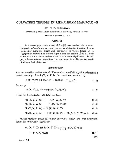 (PDF) Curvature tensors in riemannian manifold—II | Ganesh Pokhariyal - Academia.edu