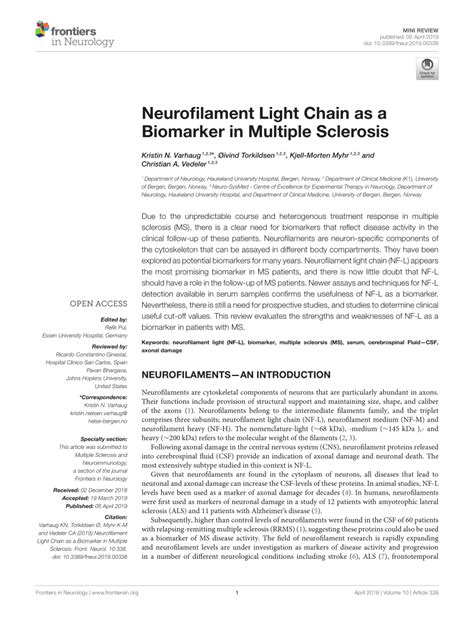 (PDF) Neurofilament Light Chain as a Biomarker in Multiple Sclerosis