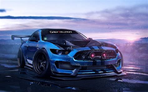 1366x768px | free download | HD wallpaper: blue racing car, sports car, Ford Mustang Shelby ...