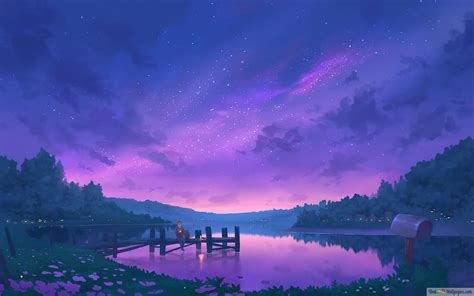 Night Lake Sky 4K wallpaper download