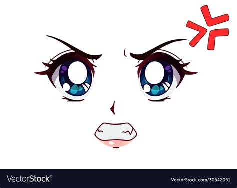 Angry Anime Face Manga Style Big Blue Eyes Vector Image | The Best Porn ...