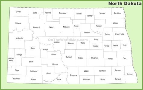 North Dakota county map - Ontheworldmap.com