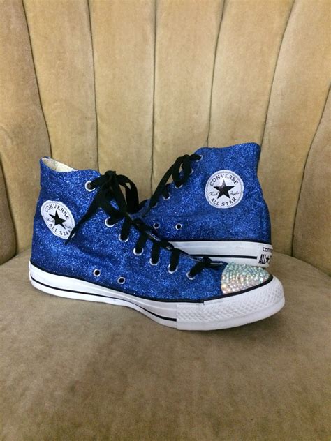 Blue Converse All Stars. Blue Glitter Converse With Bling - Etsy