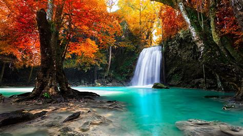 Waterfall-in-Kanjanaburi, nature, waterfalls, water, orange, Thailand, glow, graphy, , beauty ...