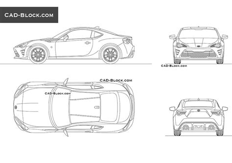 Toyota GT86 AutoCAD drawing, download 2D car model