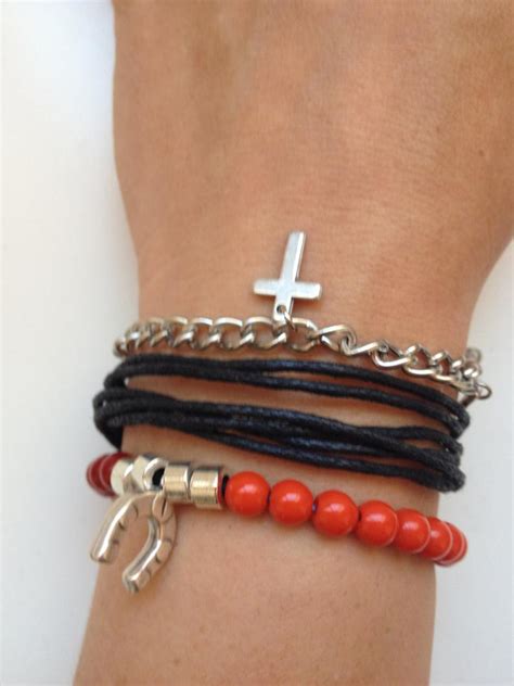 Cross Chainbracelet 10- Love Faith Friendship Rock Metal Chain Cuff ...