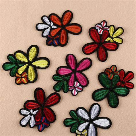 DIY Patches Stickers Colorful Flowers Iron on Embroidered Patch Sew on Embroidery Patches ...