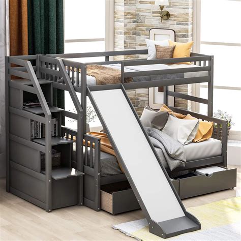 Twin Over Full Bunk Bed With Slide - Loft Beds For Small Spaces