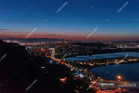 Aerial view on night city , travel place on background — sky, building - Stock Photo | #416562698