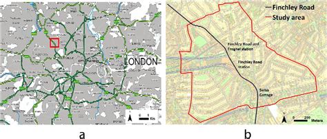 Finchley Road location within London (a) and boundaries of case study... | Download Scientific ...