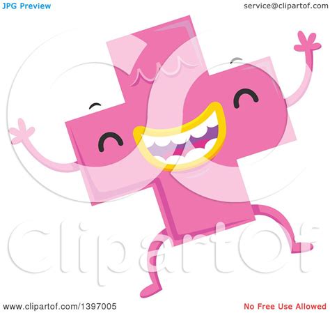 Clipart of a Dancing Pink Monster Math Addition Symbol Character - Royalty Free Vector ...