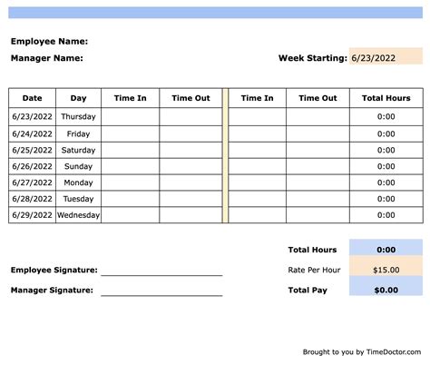 Free Printable Time Sheets Templates - Printables Template Free