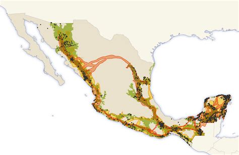 Jaguar records (black dots) in Mexico in the last 25 years and three ...