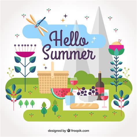 Free Vector | Summer background with picnic outdoors