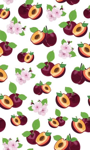 Premium Vector | Purple plum seamless pattern