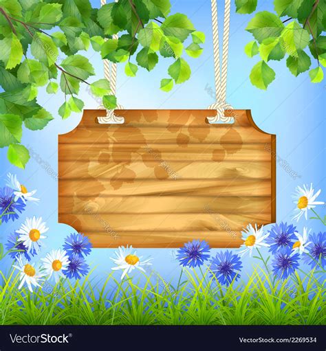 Wooden sign board summer day natural background Vector Image