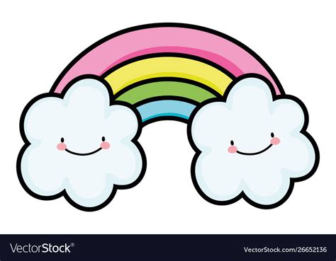 Rainbow with cloud draw design Royalty Free Vector Image