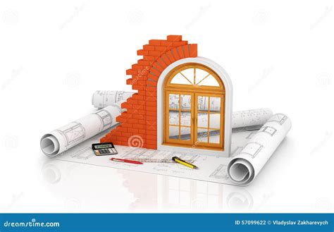 Window, Brick Wall on the Plan Drawing. Stock Illustration - Illustration of brick, calculation ...