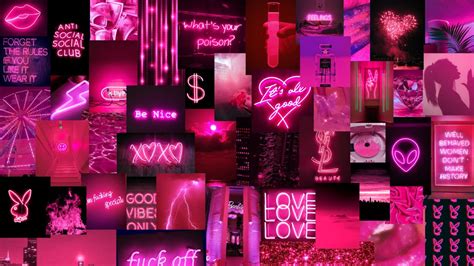 Dark Pink Neon Aesthetic Wallpaper Collage - diana-and-nathan