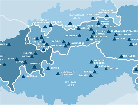 The Alps Ski Resort Map France Switzerland Austria | Etsy