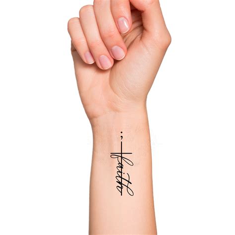 Cursive Faith Cross Semicolon Minimalist Temporary Tattoo - Etsy