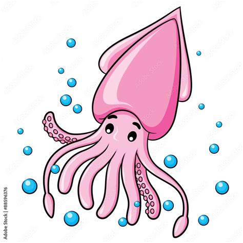 Squid Cartoon Illustration of cute cartoon squid. Stock Vector | Adobe Stock