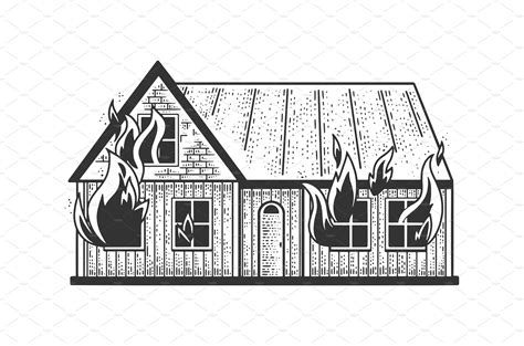 house on fire sketch vector | Object Illustrations ~ Creative Market