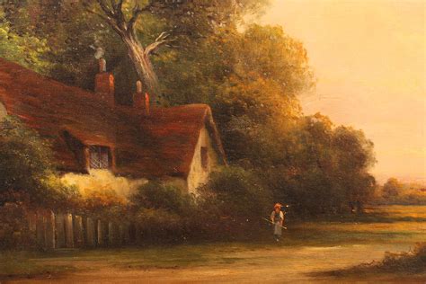 Antique oil on canvas painting depicting English countryside