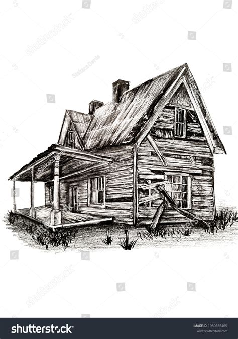 Pencil Drawing Abandoned House Stock Illustration 1950655465 | Shutterstock