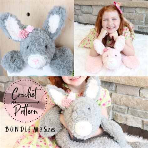 Bunny BUNDLE of 3 Crochet Patterns- XS, Small, Medium - Sweet Creek Patterns