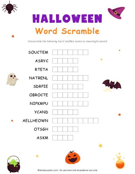 Printable Halloween Word Scramble