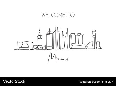 One single line drawing miami city skyline united Vector Image