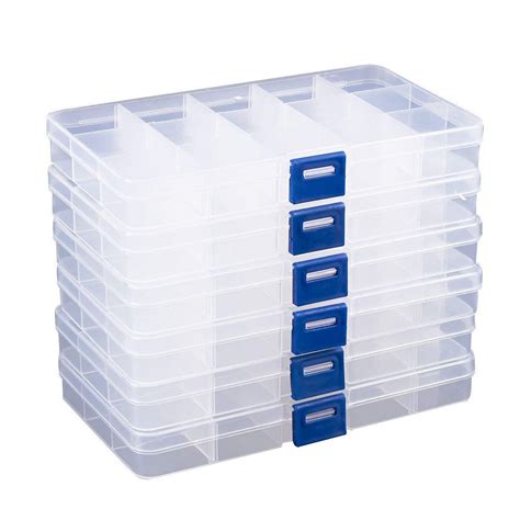 Clear Jewelry Box 6 Pack Plastic Bead Storage Container, Earrings Storage Craft Organizer with ...